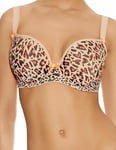 Freya Deco Rebel Bra Moulded Padded Plunge Size 32B Beige Black Animal 4234