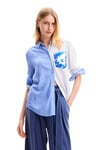 Desigual Cam_Flower Pocket Blouse, Bleu, Taille L Femme