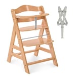 hauck Alpha+, Natural - Wooden High Chair 6 Months to Adult Sustainable FSC® Certified Beechwood Toddler Feeding and Entertainment Chair, Inclusive 5-Point Harness Bumper Bar Crotch Strap