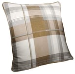 Fusion Balmoral Check Tartan Naturel (43 x 43 cm) -100% Coton-Garnissage Inclus Carreaux Beige Taupe en Plaid-Coussins Crème Housses Incluses, Cushion (Filled): 43 x 43cm