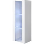 Vitrine murale 1 porte avec led Meuble de Rangement suspendu 40x126x29cm 3 compartiments Modèle Luke V2 Blanc Finition brillante