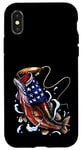 Coque pour iPhone X/XS Pêche au bar poisson drapeau américain papa père 4 juillet