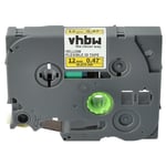 vhbw 1x Ruban compatible avec Brother PT E110, E300, E115, E105, E200, E100VP imprimante d'étiquettes 12mm Noir sur Jaune, flexible