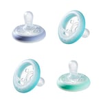 Tommee Tippee sucette de nuit en forme de sein maternel, lot de 4 sucettes pour 6-18 mois avec technologie phosphorescente