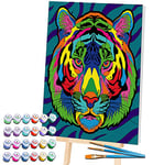 SPLAT PLANET Peinture Tigre par numéros encadrés, peinture néon fluorescente, coloriage par numéro, kit de peinture par numéro sur toile, peinture par numéros pour adultes, enfants 30 x 40 cm