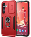 AMILIFECASES For Samsung Galaxy S24 Plus Case,[Built-in Slide Camera Cover & Rotatable Kickstand][2* Screen Protectors] Military Grade Shockproof Anti-Scratch Samsung S24 Plus 5G Case - Red