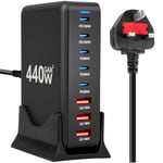 AXFEE Multi USB Charger, 440W USB C Fast Charger 8Port USB C Plug, Portable USB and Type C Charging Station, Wall Charger Power Strip Adapter Compatible with i-Phone/i-Pad/Airpods/Samsung/Huawei