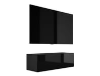 Meuble TV Suspendu, 100 X 34 X 32 Cm, Noir Mat / Noir Brillant