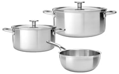 KitchenAid Multi-Ply Stainless Steel Batterie de cuisine 7 pièces en acier inoxydable comprenant casseroles, Chef's Pan et set de serviettes pour induction, four, ustensiles en métal sûrs, passent au