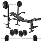 ArtSport Banc de musculation multifonction ProfiGym 1000 & set d'haltères 3-en-1 avec 60 kg de poids – Banc d'entraînement pliable haltères courts, longs, curl – Station de musculation