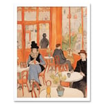 A Bustling Parisian Cafe in the Style of Toulouse Lautrec Paris French Orange Art Print Framed Poster Wall Decor 12x16 inch