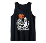 Skeleton Pumpkin Head Pet Cat Halloween Bones Jack O Lantern Tank Top