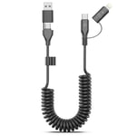 4 En 1 Coiled Câble De Charge, Certifié Mfi, Nylon Usb/Usb-C Vers Lightning/Usb C Cable, 60w Fast Charging Iphone Cable Lead For Iphone 15 14 13 12/Ipad/Android/Laptop, Support Apple Carplay