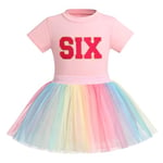 FYMNSI Kids Girls 5th Sixth Birthday Outfit I'm Six Years Old Party Cake Smash Cotton Short Sleeve Crew Neck T-shirt Tops Rainbow Tulle Tutu Skirt 2pcs Summer Casual Clothes Set Pink SIX 5-6 Years