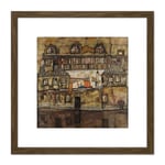 Egon Schiele House Wall On The River Cropped 8X8 Inch Square Wooden Framed Wall Art Print Picture with Mount