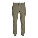 Jack & Jones Mens Cuffed Cargo Pants Slim Fit - Olive Cotton - Size 32W/34L