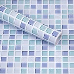 Hode Credence Adhesive Pour Cuisine Bleu Mosaïque, 40x300cm Carrelage Adhesif Mural Salle De Bain Imperméable, Décoratif Stickers Carrelage Autocollant, Vinyle Carreaux Adhesif