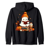 Cute Ghost Reading Book Lovers Halloween Ghost Coffee Cozy Zip Hoodie