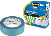 ScotchBlue Ruban de masquage avancé Sharp Lines, 36 mm x 41 m, ruban adhésif Scotch Blue Painters pour lignes de peinture ultra-nettes, intérieur et extérieur, avec technologie de pointe 3M