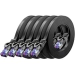 5x 2m Plat CAT7 Câble Réseau (CAT 7 avec 10 Gbit/s) Gigabit LAN - RJ45 Ethernet Longue Câble de Raccordement Plat - pour Internet Switch Routeur Modem Panneau de Brassage - Noir