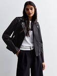 New Look Black Leather-look Biker Jacket, Black, Size 14, Women