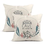 Pillowcase Set of Two Throw Cushion Covers Decorative Little Man Cave Nursery Art Forest Doodle Wreath Cute 16 x 16 Inch Pillow Case Home Car Sofa Office Meetin