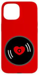 Coque pour iPhone 15 disque vinyle vintage cœur album rouge valentines mignon rétro