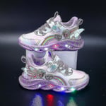 Flickor Led Casual Sneakers Elsa Princess Print Utomhusskor Barn Ljus-up halkfria skor för vår och vinter-yzy Purple P 27-insole 16.8cm