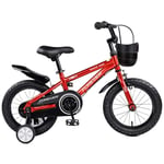 LYN Kids Bike, Kids Bike,Children's Bicycle for 2-10 Years Old,Carbon Steel Frame,In Size 12”14”16”18”,with Training Wheels & Hand Brakes (Color : Red, Size : 12'')