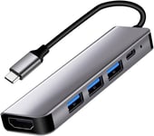 Hub Usb C Adaptateur Multiport,5 In 1 Adaptateur Usb C Adaptateur Avec 4K Hdmi,3 Usb 3.0,85W Pd Charging,Hub Usb C Compatible Avec Macbook Pro/Air,Matebook,Notebook,Etc