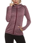 Sykooria Sweat à Capuche Femme Zippé Automne Hiver Chaud Veste Femme de Sport Respirant à Manches Longues Jacket Zippé pour Fitness Running-Vin Rouge-L