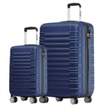 TRVLMORE Lot de 2 Valise Rigide - Set Valise Vanity - Valise à Main et Grande Valise - Valises Rigides 4 roulettes Soldes - Ensemble Valise - Valise Legere - Bleu