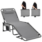 KingCamp Bain de Soleil Pliants 5 Positions Réglable,Chaise Longue inclinable Pliable,Lit de Camping Pliant avec Oreiller Poche Charge Max 120kg Transat de Relaxation pour Plage Jardin Camping Voyage