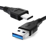 Câble USB de données data (LONG CONNECTEUR, 1m) compatible avec Ulefone Armor 10 5G, 9, 9E, 8, 7, 7E, 6, 6E, 6S, 3, 3W, 2, X8 Cordon USB de charge USB C Type C vers USB A 3.0 3A noir Fil PVC