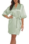 Teemie Peignoir de Bain Femme Satin Kimono Court Robe de Chambre Chemise de Nuit Mariée Mariage Veste de Pyjama Vert D'eau XXL