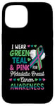 Coque pour iPhone 15 Ruban vert sarcelle rose métastatique cancer du sein pour femme