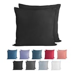 Komfortec 100% Coton Jersey Taie d'oreiller - Lot de 2-60x60 cm, Oreiller 150 g/m², Housse de Coussin, Noir