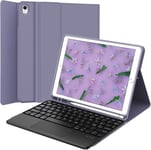 Coque Clavier Avec Trackpad Pour Ipad 9eme Generation, Azerty Clavier Avec Touchpad Pour Ipad 10.2"" 9e/8e/7e Generation, Détachable Sans Fil Clavier Avec Porte-Crayon, Violet