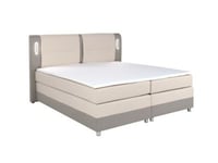 Ensemble complet boxspring tête de lit avec leds + sommiers + matelas + surmatelas - 160 x 200 cm - Tissu et simili - Beige et