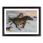 Escape Of The Horses By Wojciech Kossak Classic Painting Framed Wall Art Print, Ready to Hang Picture for Living Room Bedroom Home Office Décor, Black A4 (34 x 25 cm)