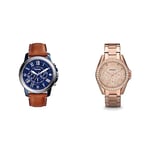 Fossil Montre pour Homme Grant, Mouvement Chronographe à Quartz & Montre pour Femmes Riley, Mouvement Quartz Multifonctions, Boîtier en Acier Inoxydable Or Rose 38 mm