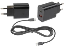 Brodit Strømforsyning Usb Usb-Strømforsyning, Usb-C Og Usb-A-Tilkobling, Inngang: 220V, Utgang: 5V, 3A, Hurtiglading, Inkl. Usb-C Til Usb-C-Kabel (945084)