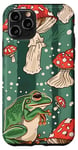 Coque pour iPhone 11 Pro Vert Pop Art rayé mignon Cottagecore Grenouille et champignon