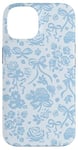 Coque pour iPhone 14 Coquette Dentelle Bleu Clair avec Noeuds et Roses