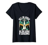 Womens Funny Vintage Get in Loser We're Going Fishing UFO Fisherman V-Neck T-Shirt