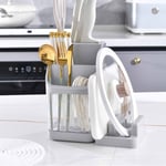 (Gray)Cooking Utensil Knife Holder Compartment Storage Transparent Knife