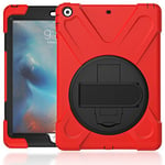 KUSEZJK Coque pour iPad Air & iPad 5, Antichoc Armure Robuste Étui avec Support Rotatif à 360 Degrés et Dragonne, TPU + PC Housse pour iPad Air & iPad 5 (Rouge)