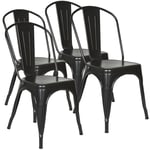 Sifree - Chaise Metal Industriel - Lot de 4 chaises bistrot (Noir, 4)