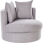 Fauteuil Pivotant Moderne Glam en Tissu avec Coussins Dossier Rond Base en Fer Gris Dalby