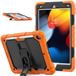 SEYMAC stock Case for iPad 9th/8th/7th Generation 10.2'', 3-Layer Full Body Protective Case with Pencil Holder, Screen Protector & Folding Stand, Case for iPad 10.2 inch 2021/2020/2019, Orange